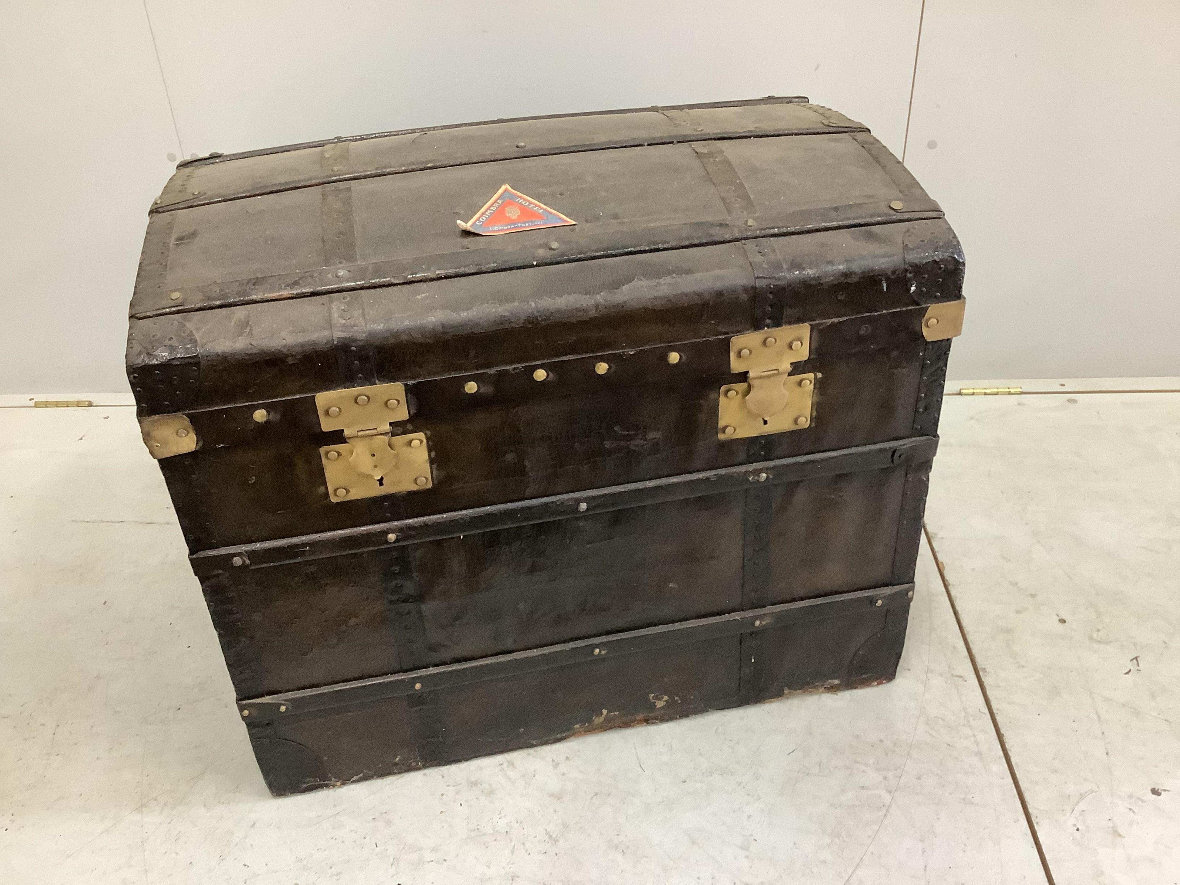 A Victorian metal bound domed trunk, width 81cm, height 66cm. Condition - fair to good